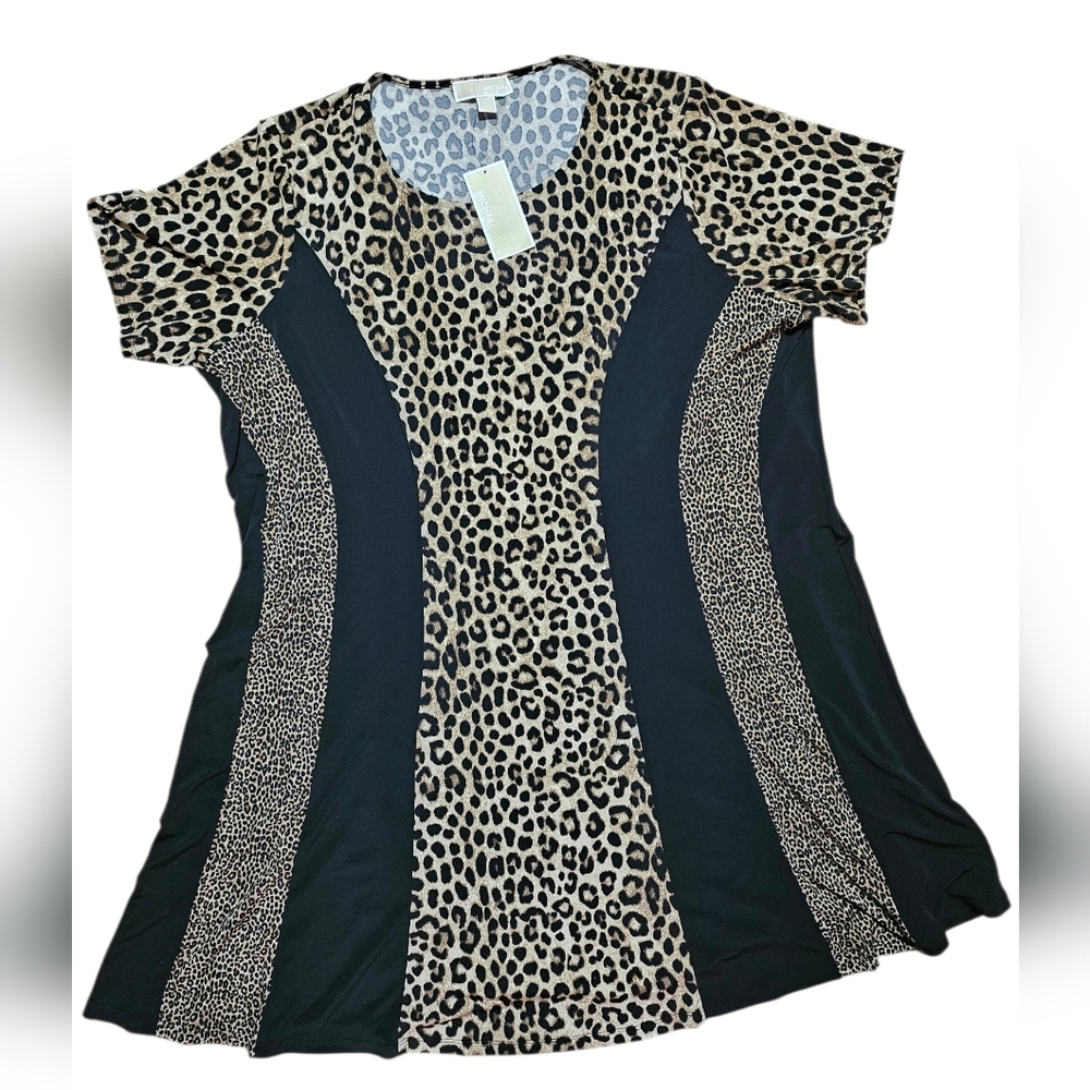 NWT Michael Kors Leopard Print Black Panels Dress 3X Women